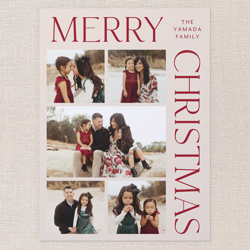 Elegant Grid Holiday Card, Pink, 6x8 Flat, Christmas, Signature Smooth Cardstock, Square, Blush