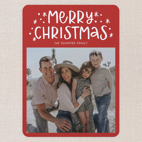 Festive Doodles Holiday Card, Red, 6x8 Flat, Christmas, Pearl Shimmer Cardstock, Rounded, Radish