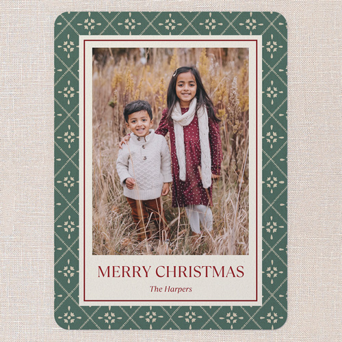 Patterned Border Holiday Card, Blue, 6x8 Flat, Christmas, Pearl Shimmer Cardstock, Rounded, Lake