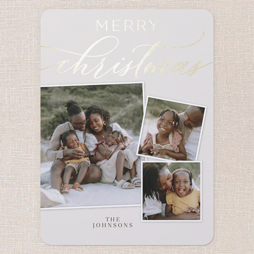 Luxe Scripted Holiday Card, Beige, Gold Foil, 6x8 Flat, Christmas, Signature Smooth Cardstock, Rounded, Cream