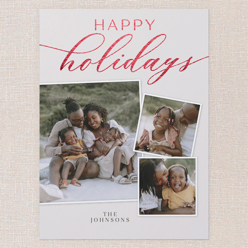 Luxe Scripted Holiday Card, Beige, Red Foil, 6x8 Flat, Holiday, Luxe Double-Thick Cardstock, Square, Cream