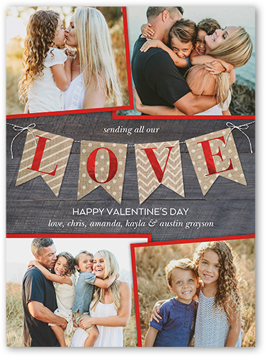 Love Banner Valentine's Card, Red, Pearl Shimmer Cardstock, Square