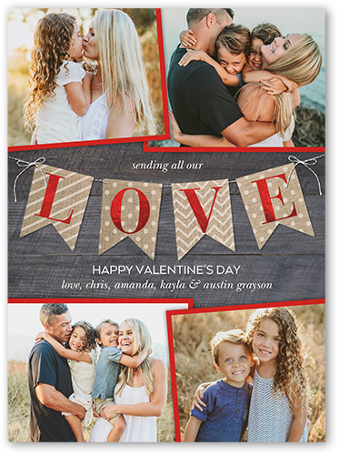 Love Banner Valentine's Card, Red, Luxe Double-Thick Cardstock, Square
