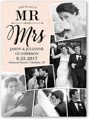 Tilted Frames Collage Wedding Announcement, Orange, Pearl Shimmer Cardstock, Square