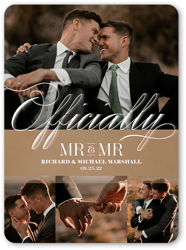 Officially Mr  Wedding Announcement, Brown, 6x8 Flat, Pearl Shimmer Cardstock, Rounded