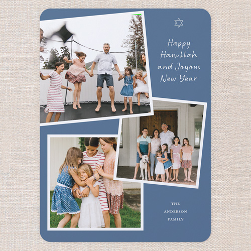 Overlapping Frames Hanukkah Card, Blue, 6x8 Flat, Hanukkah, 100% Recycled Cardstock , Rounded, Blue Pearl