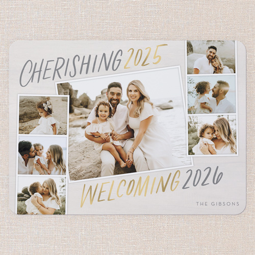 Welcoming Year New Year's Card, Beige, 6x8 Flat, New Year, Pearl Shimmer Cardstock, Rounded, Nude