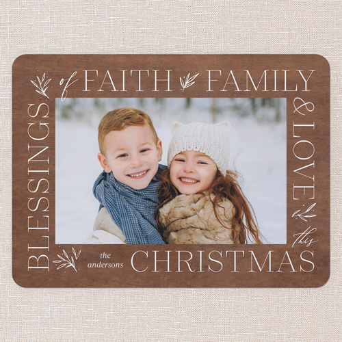 Blessed Border Religious Christmas Card, Brown, 6x8 Flat, Religious, Signature Smooth Cardstock, Rounded, Clove