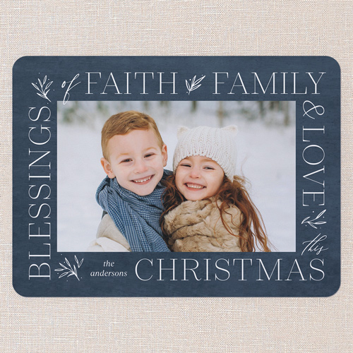 Blessed Border Religious Christmas Card, Blue, 6x8 Flat, Religious, Signature Smooth Cardstock, Rounded, Slate Blue