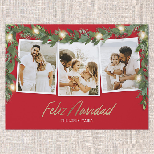 Festive Framed Tarjeta de Navidad, Red, 6x8 Flat, Feliz Navidad, Pearl Shimmer Cardstock, Square, Radish