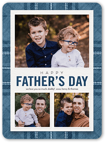 Plaid Gift Father's Day Card, Blue, 6x8 Flat, 100% Recycled Cardstock ?, Rounded