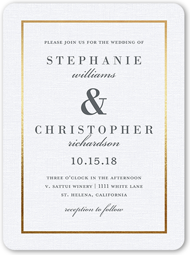 Simple Solid Frame Wedding Invitation, White, White, Pearl Shimmer Cardstock, Rounded