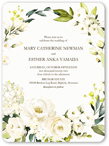 Blooming Beauty Wedding Invitation, White, 6x8 Flat, Pearl Shimmer Cardstock, Rounded