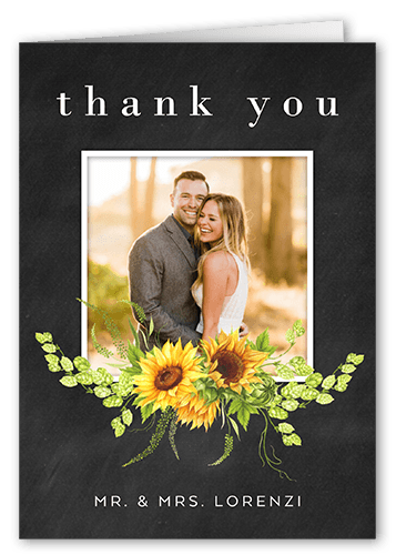 Bright Sunflower Thank You Card, Grey, 3x5, White, Matte, Folded Smooth Cardstock