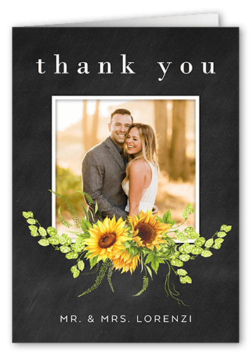 Bright Sunflower Thank You Card, Grey, 3x5, Matte, Folded Smooth Cardstock, Charcoal