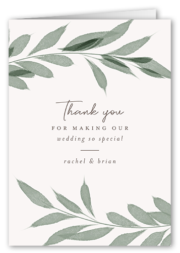 Pressed Leaves Thank You Card, Beige, 3x5, Matte, Folded Smooth Cardstock