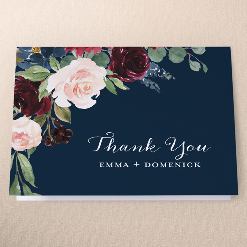 Exquisite Bouquet Thank You Card, Blue, 3x5, Matte, Folded Smooth Cardstock, Navy