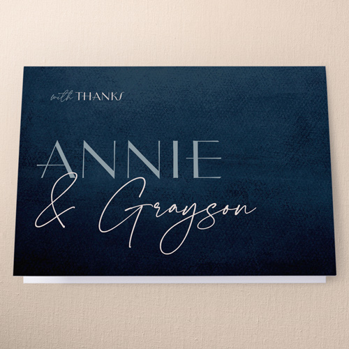 Modern Grace Wedding Thank You Card, Blue, 3x5, Matte, Folded Smooth Cardstock, Feather