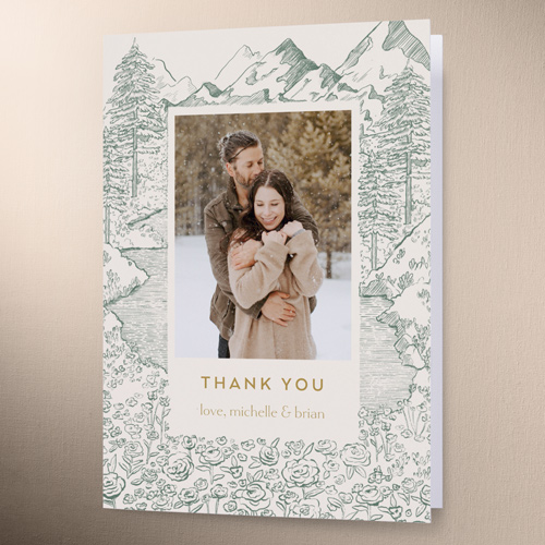 Alpine Affection Wedding Thank You Card, Green, 3x5, Matte, Folded Smooth Cardstock