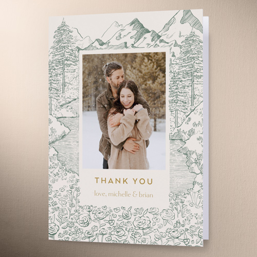 Alpine Affection Wedding Thank You Card, Green, 3x5, Write Your Own Greeting, Matte, Folded Smooth Cardstock