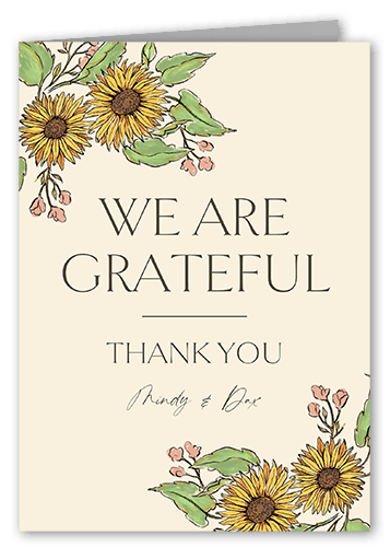 Sunflower Scenery Wedding Thank You Card, Beige, 3x5, White, Matte, Folded Smooth Cardstock