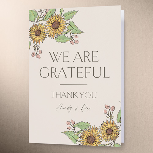 Sunflower Scenery Wedding Thank You Card, Beige, 3x5, Write Your Own Greeting, Matte, Folded Smooth Cardstock, Apricot Mousse