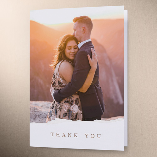 Torn Edge Wedding Thank You Card, Beige, 3x5, Write Your Own Greeting, Matte, Folded Smooth Cardstock, Pearl