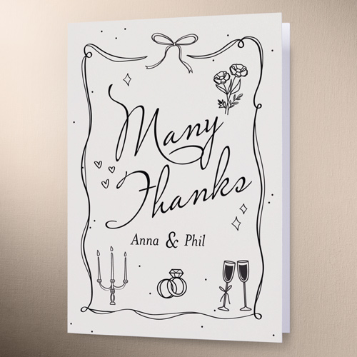 Illustration Cake Wedding Thank You Card, Beige, 3x5, Matte, Folded Smooth Cardstock, Cream