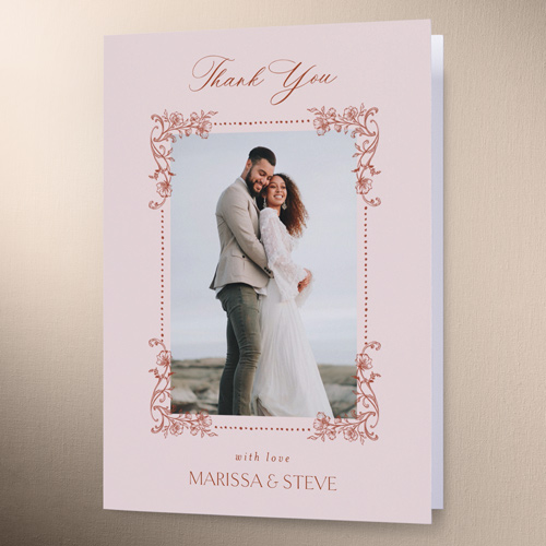 Gentle Ornamented Framework Wedding Thank You Card, Pink, 3x5, Matte, Folded Smooth Cardstock, Chenille