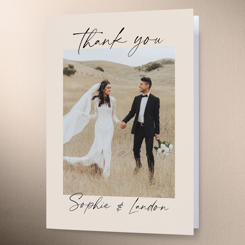 Longhand Overlay Wedding Thank You Card, Beige, 3x5, Matte, Folded Smooth Cardstock, Cream