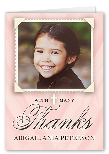 Holy Communion Girl Thank You Card, Pink, Matte, Folded Smooth Cardstock