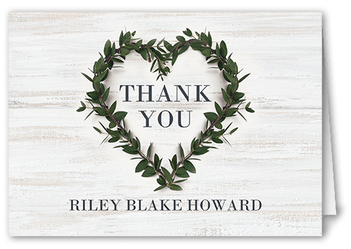 Wreathed Heart Thank You Card, White, 3x5, White, Matte, Folded Smooth Cardstock