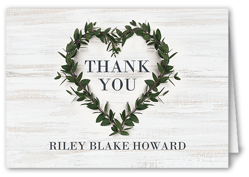 Wreathed Heart Thank You Card, White, 3x5, Matte, Folded Smooth Cardstock, White