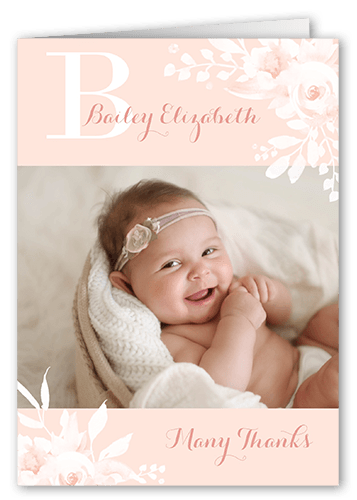 Rustic Monogram Thank You Card, Pink, 3x5, Matte, Folded Smooth Cardstock, Ballet Slipper