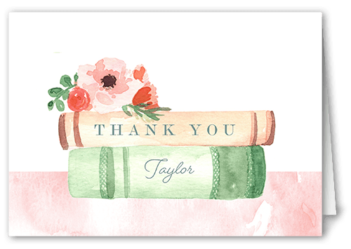 Stacked Books Thank You Card, Pink, 3x5, Matte, Folded Smooth Cardstock