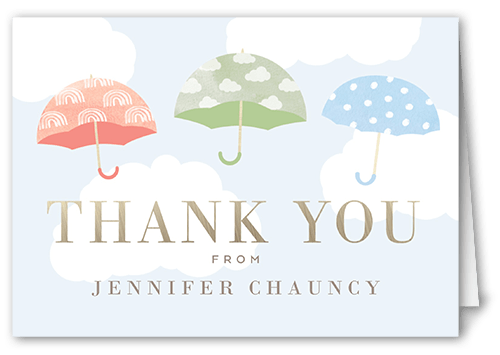 Drifting Umbrellas Thank You Card, Blue, 3x5, Matte, Folded Smooth Cardstock, Heaven