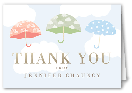 Drifting Umbrellas Thank You Card, Blue, 3x5, Matte, Folded Smooth Cardstock