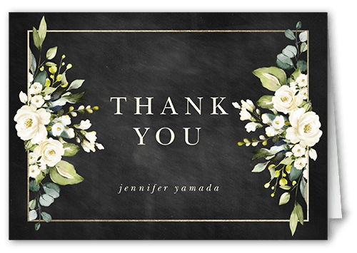 Delicate Floral Frame Thank You Card, Grey, 3x5, Matte, Folded Smooth Cardstock, Charcoal
