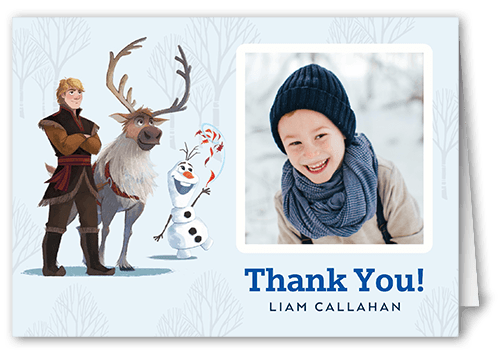 Disney Frozen Kristoff & Friends Thank You Card, Blue, 3x5, Matte, Folded Smooth Cardstock, Rain