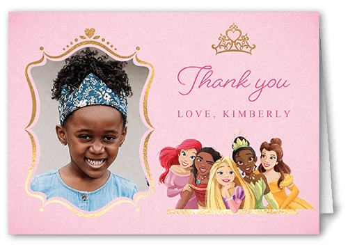 Disney Princess Birthday Thank You Card, Pink, 3x5, Matte, Folded Smooth Cardstock, Bubblegum