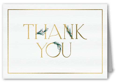 Art Deco Evergreen Thank You Card, White, 3x5, White, Matte, Folded Smooth Cardstock