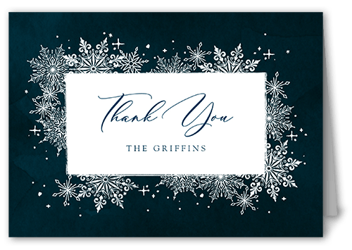 Snowflake Bash Thank You Card, Blue, 3x5, Matte, Folded Smooth Cardstock, Midnight