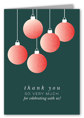 Editable Ornaments Thank You Card, Green, 3x5, Matte, Folded Smooth Cardstock
