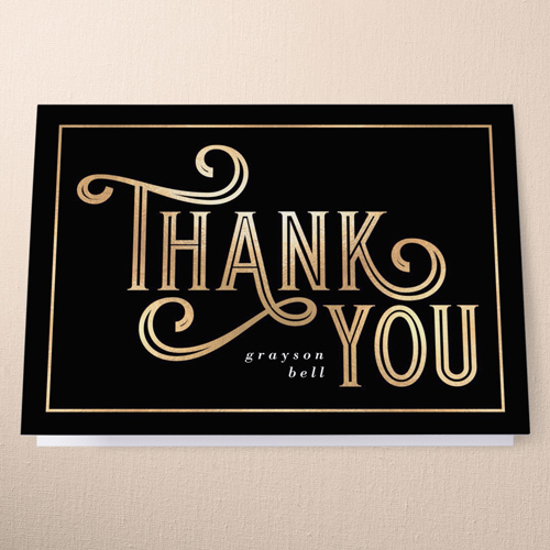 Eloquent Elegance Thank You Card, Black, 3x5, Matte, Folded Smooth Cardstock, Black