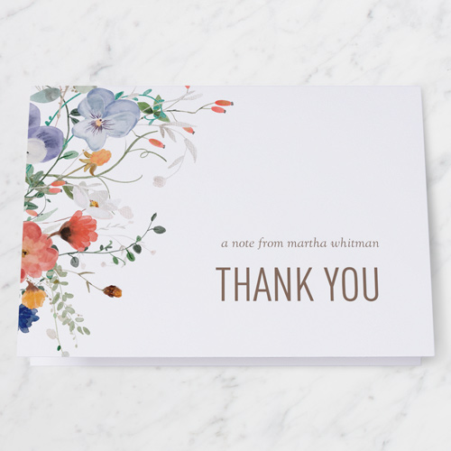 Lustrous Floral Thank You Card, White, 3x5, Write Your Own Greeting, Matte, Folded Smooth Cardstock, White