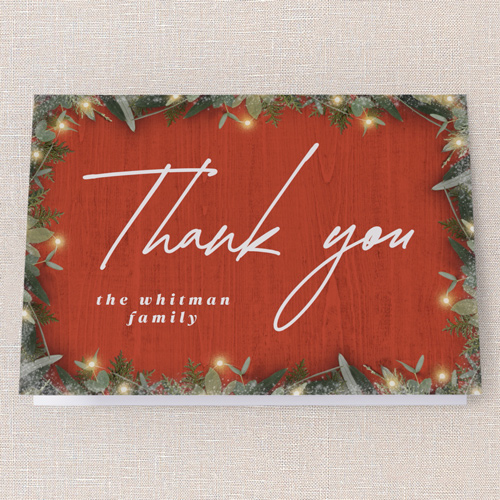 Holly Lights Thank You Card, Red, 3x5, Matte, Folded Smooth Cardstock, Red