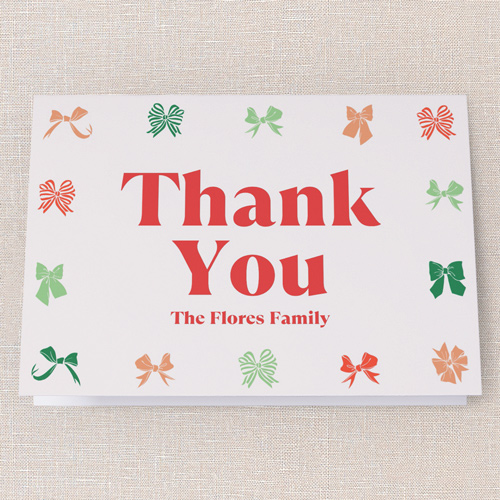 Bows Of Joy Thank You Card, Red, 3x5, Matte, Folded Smooth Cardstock, Red