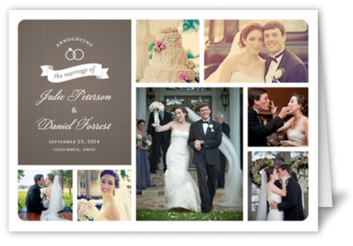 Wedding Rings Collage Wedding Announcement, Brown, Pearl Shimmer Cardstock, Square