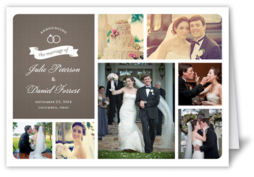 Wedding Rings Collage Wedding Announcement, Brown, Matte, Folded Smooth Cardstock, Square