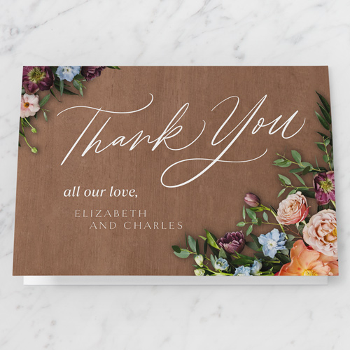 Stunning Floral Corners Wedding Thank You Card, Beige, 5x7 Folded, Matte, Folded Smooth Cardstock, Square, Latte